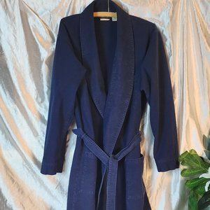 Men's sz M Navy Flannel Shawl Collar Tie Waist 44" Robe - SOFT & THICK